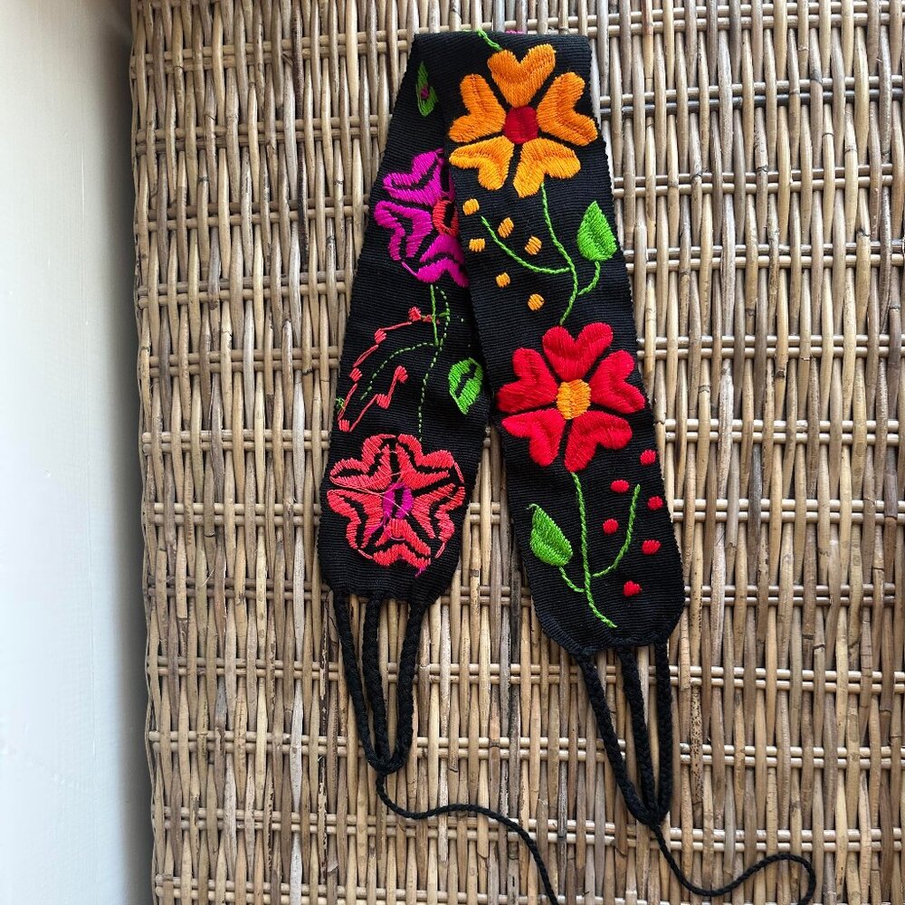 Authentic Mexican Hand Embroidered Flower Tie Belt